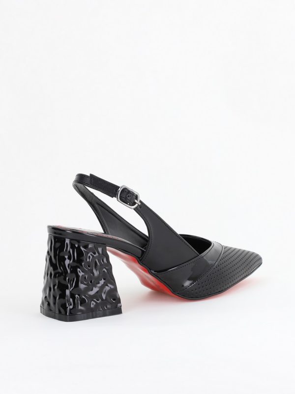 Pantofi Dama decupați cu Toc Piele Ecologica cu perforații negru mat BS771AY2404084 126