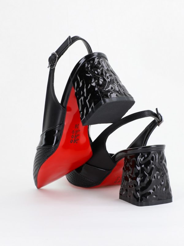 Pantofi Dama decupați cu Toc Piele Ecologica cu perforații negru mat BS771AY2404084 122