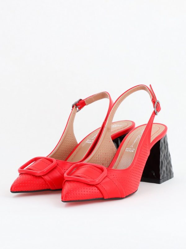 Pantofi Dama decupați cu Toc Piele Ecologica cu perforații roșu mat (BS767AY2404159) 120