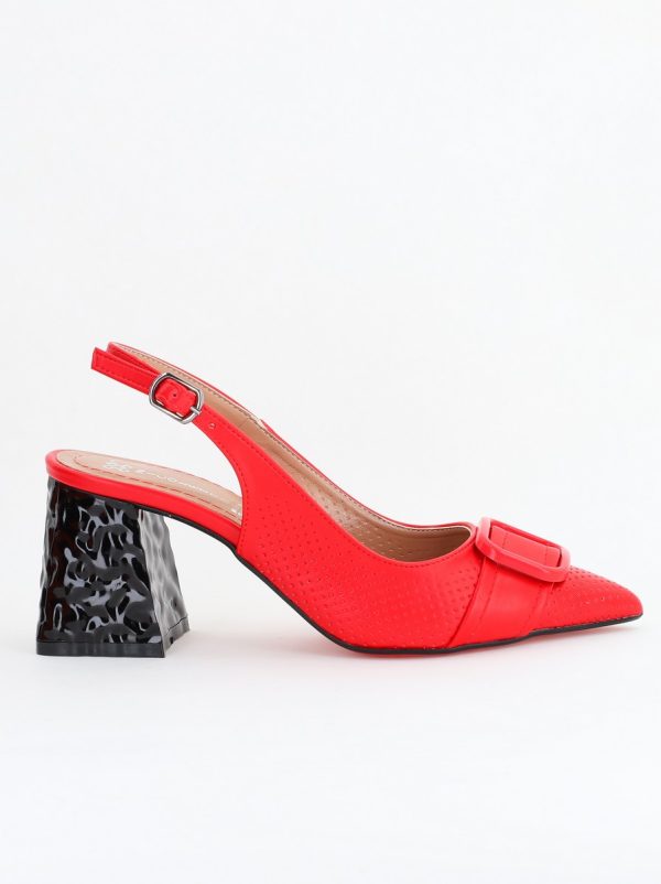 Pantofi Dama decupați cu Toc Piele Ecologica cu perforații roșu mat (BS767AY2404159) 124