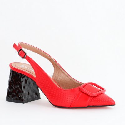 Pantofi Dama decupați cu Toc Piele Ecologica cu perforații roșu mat (BS767AY2404159)
