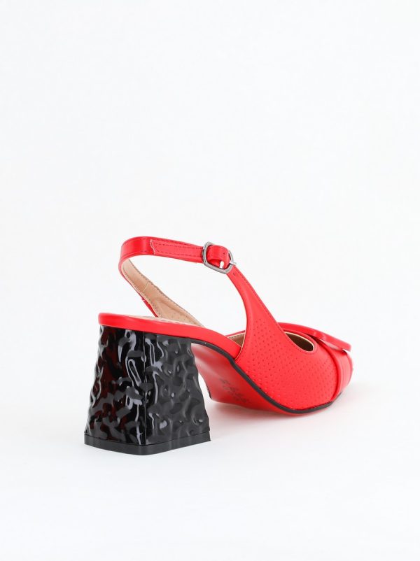 Pantofi Dama decupați cu Toc Piele Ecologica cu perforații roșu mat (BS767AY2404159) 126