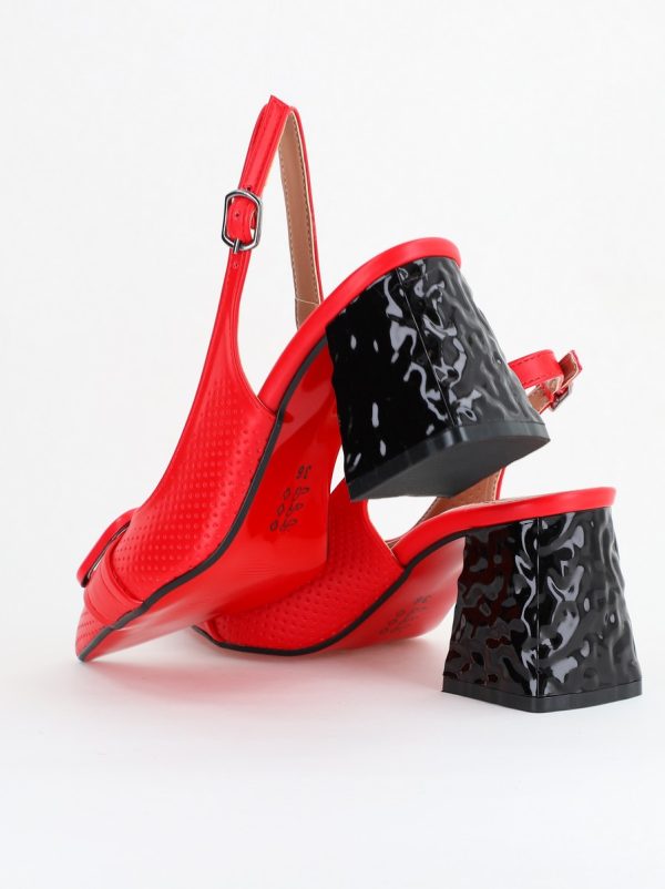 Pantofi Dama decupați cu Toc Piele Ecologica cu perforații roșu mat (BS767AY2404159) 122