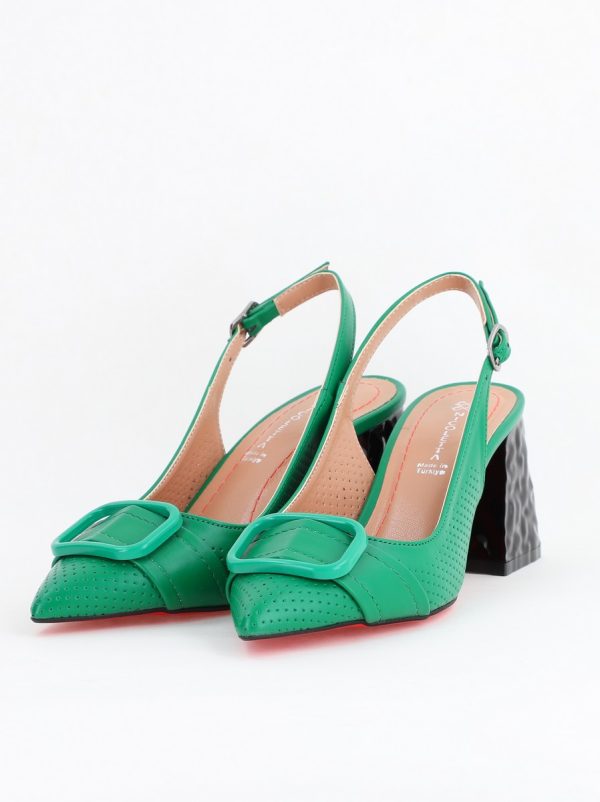 Pantofi Dama decupați cu Toc Piele Ecologica cu perforații Verde (BS767AY2404162) 120
