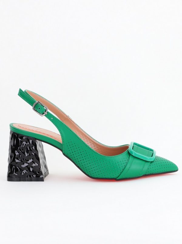 Pantofi Dama decupați cu Toc Piele Ecologica cu perforații Verde (BS767AY2404162) 124