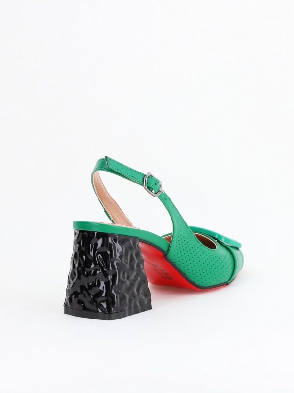 Pantofi Dama decupați cu Toc Piele Ecologica cu perforații Verde (BS767AY2404162) 126