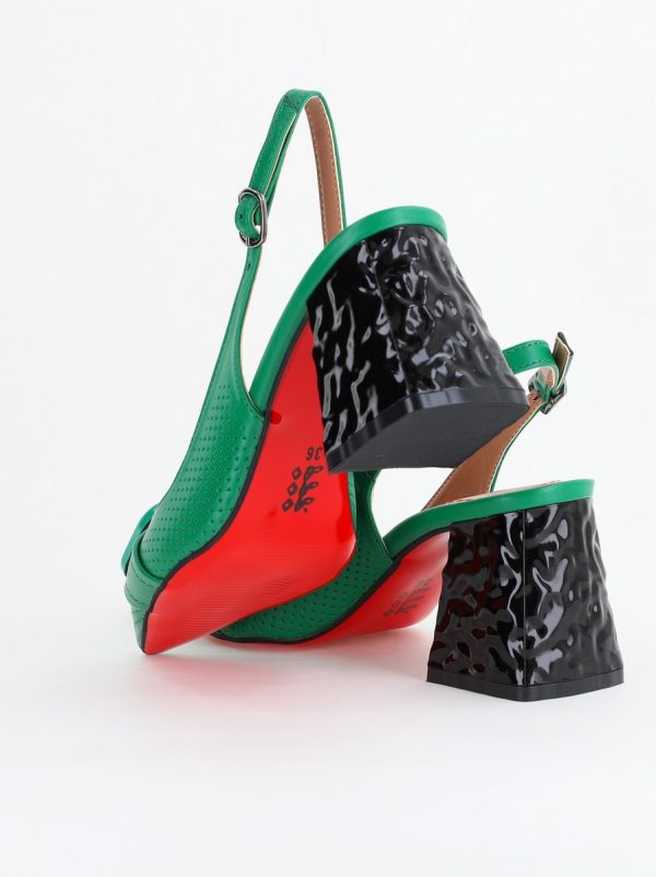 Pantofi Dama decupați cu Toc Piele Ecologica cu perforații Verde (BS767AY2404162) 122
