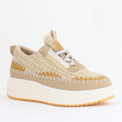 Pantofi damă sport piele ecologică si textil maro deschis (BS288EV2404148)