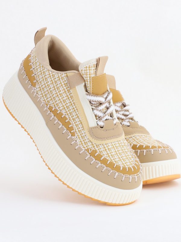 Pantofi damă sport piele ecologică si textil maro deschis (BS288EV2404148) 124