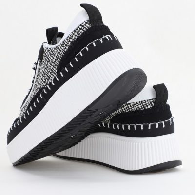 Pantofi damă sport piele ecologică si textil negru cu alb (BS288EV2404149)