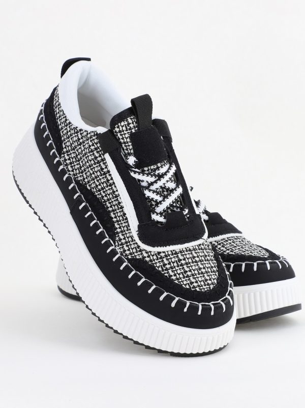 Pantofi damă sport piele ecologică si textil negru cu alb (BS288EV2404149) 123