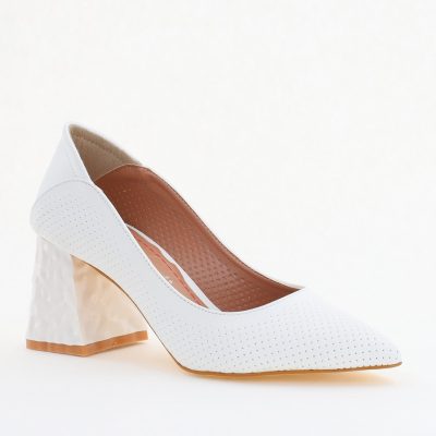 Pantofi Dama Toc Piele Ecologica cu perforații Alb mat (BS2005D2404071)