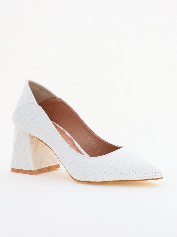 Incaltaminte Dama - Pantofi Dama Toc Piele Ecologica cu perforații Alb mat (BS2005D2404071)