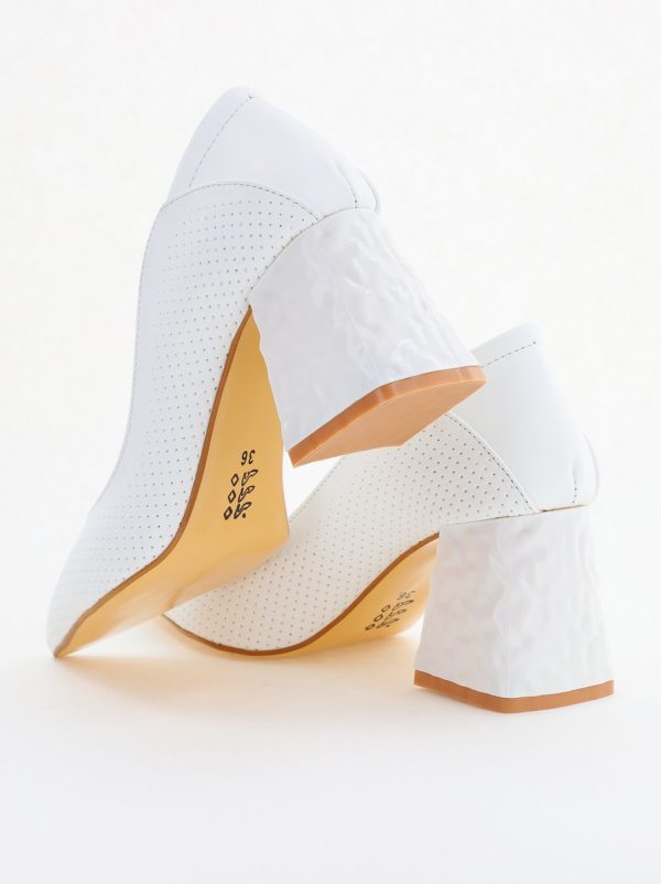 Pantofi Dama Toc Piele Ecologica cu perforații Alb mat (BS2005D2404071) 126