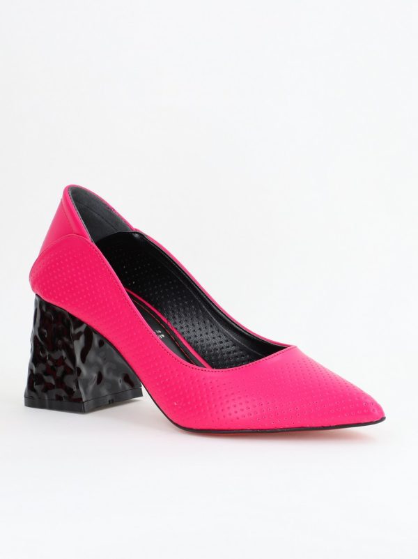 Incaltaminte Dama - Pantofi Dama Toc Piele Ecologica cu perforații Fuchsia (BS2005D2404072)