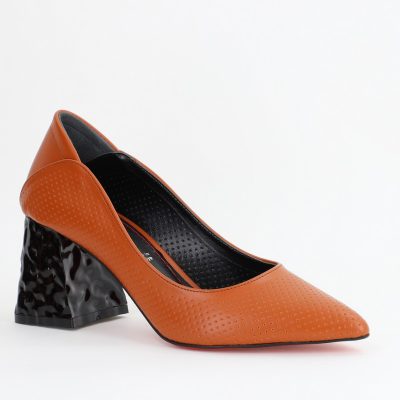 Pantofi Dama Toc Piele Ecologica cu perforații Maro (BS2005D2404073)