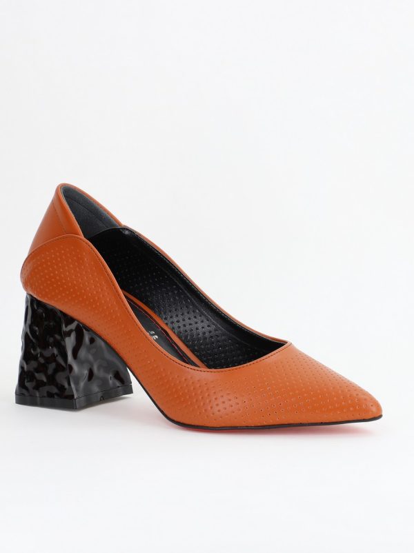 Incaltaminte Dama - Pantofi Dama Toc Piele Ecologica cu perforații Maro (BS2005D2404073)