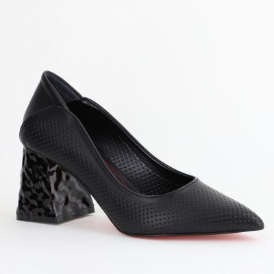 Pantofi Dama Toc Piele Ecologica cu perforații negru mat (BS2005D2404013)