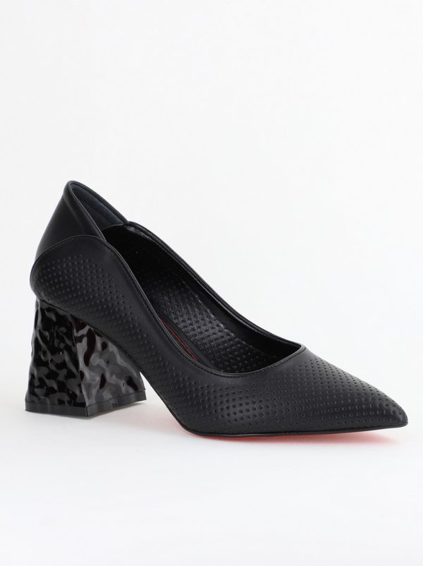Incaltaminte Dama - Pantofi Dama Toc Piele Ecologica cu perforații negru mat (BS2005D2404013)