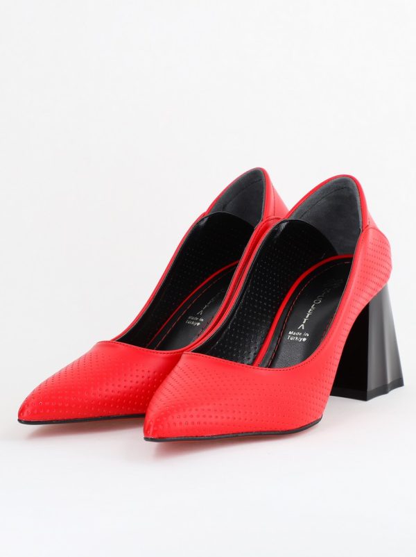 Pantofi Dama Toc Piele Ecologica cu perforații rosu mat (BS2005D2404018) 120