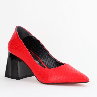 Pantofi Dama Toc Piele Ecologica cu perforații rosu mat (BS2005D2404018)