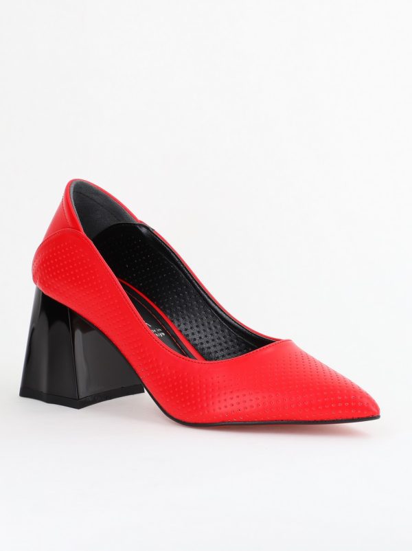 Incaltaminte Dama - Pantofi Dama Toc Piele Ecologica cu perforații rosu mat (BS2005D2404018)