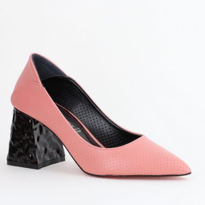 Pantofi Dama Toc Piele Ecologica cu perforații roz mat (BS2005D2404014)