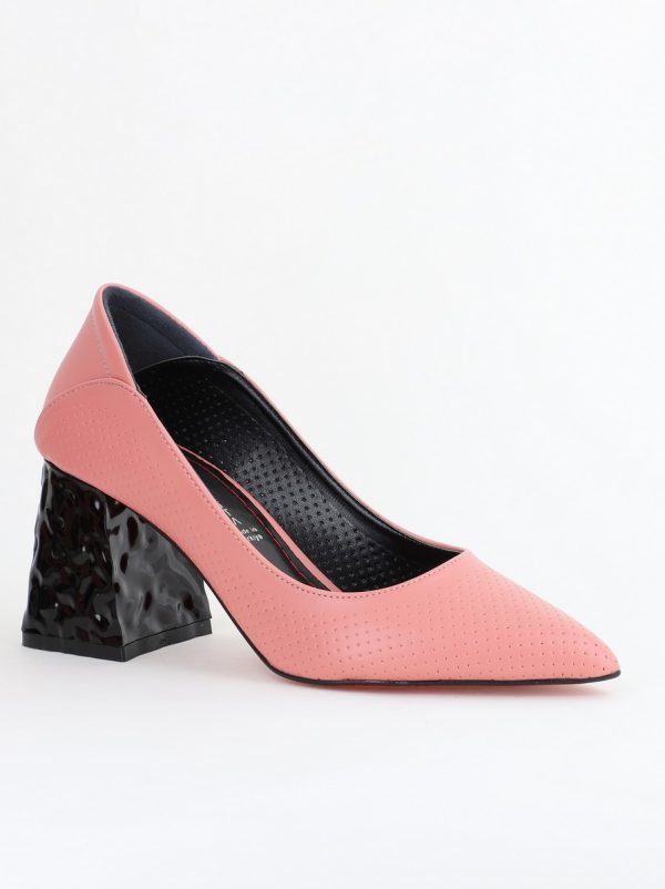 Incaltaminte Dama - Pantofi Dama Toc Piele Ecologica cu perforații roz mat (BS2005D2404014)
