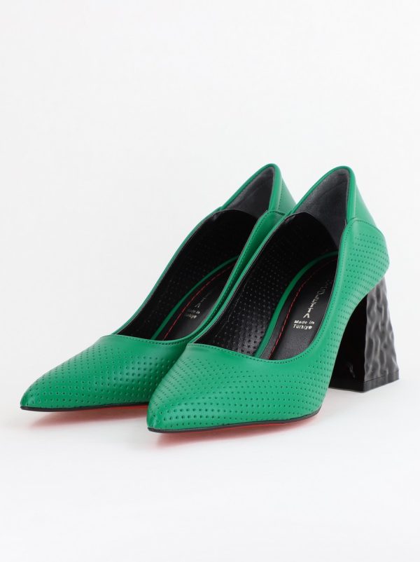 Pantofi Dama Toc Piele Ecologica cu perforații verde mat (BS2005D2404017) 120