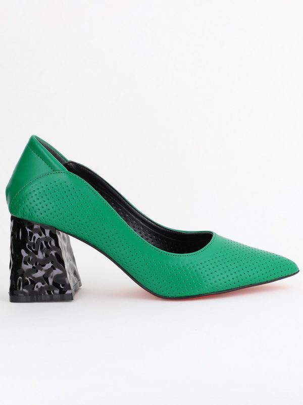 Pantofi Dama Toc Piele Ecologica cu perforații verde mat (BS2005D2404017) 122