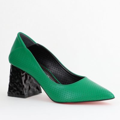 Pantofi Dama Toc Piele Ecologica cu perforații verde mat (BS2005D2404017)