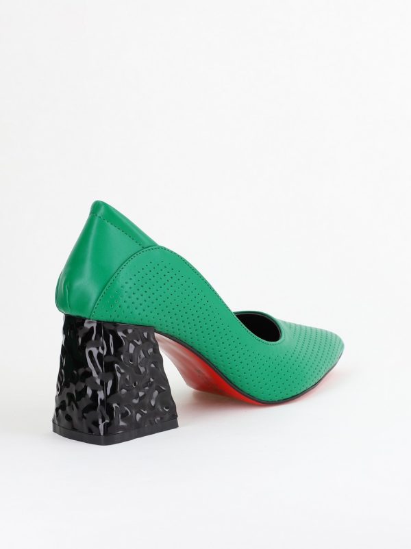 Pantofi Dama Toc Piele Ecologica cu perforații verde mat (BS2005D2404017) 125