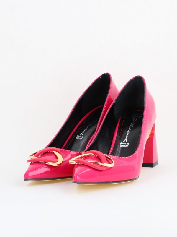 Pantofi pentru femei cu toc gros din piele ecologică în nuanța roz fuchsia (BS300AY2404167) 124