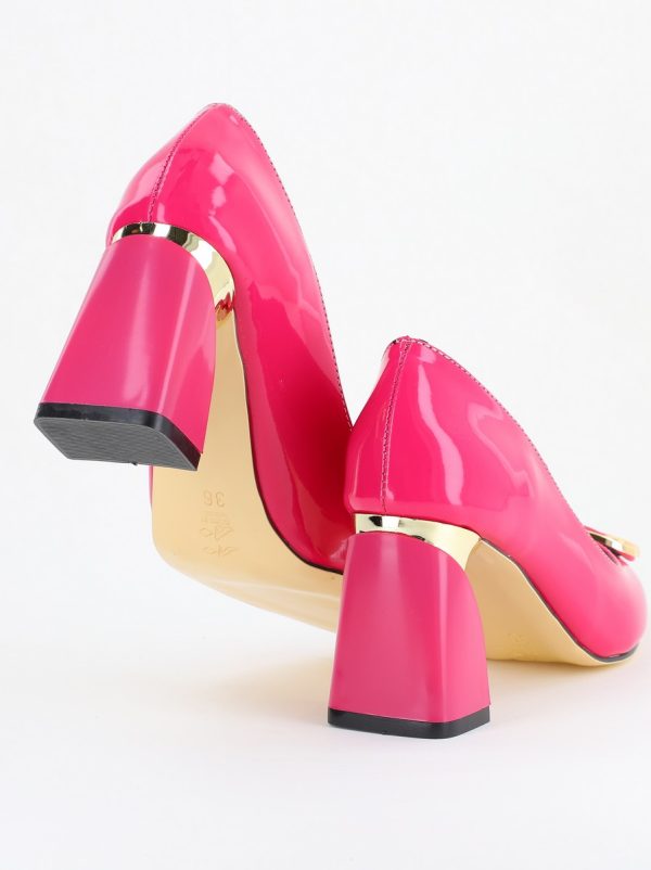 Pantofi pentru femei cu toc gros din piele ecologică în nuanța roz fuchsia (BS300AY2404167) 126