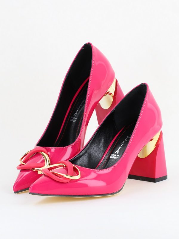 Pantofi pentru femei cu toc gros din piele ecologică în nuanța roz fuchsia (BS300AY2404167) 120