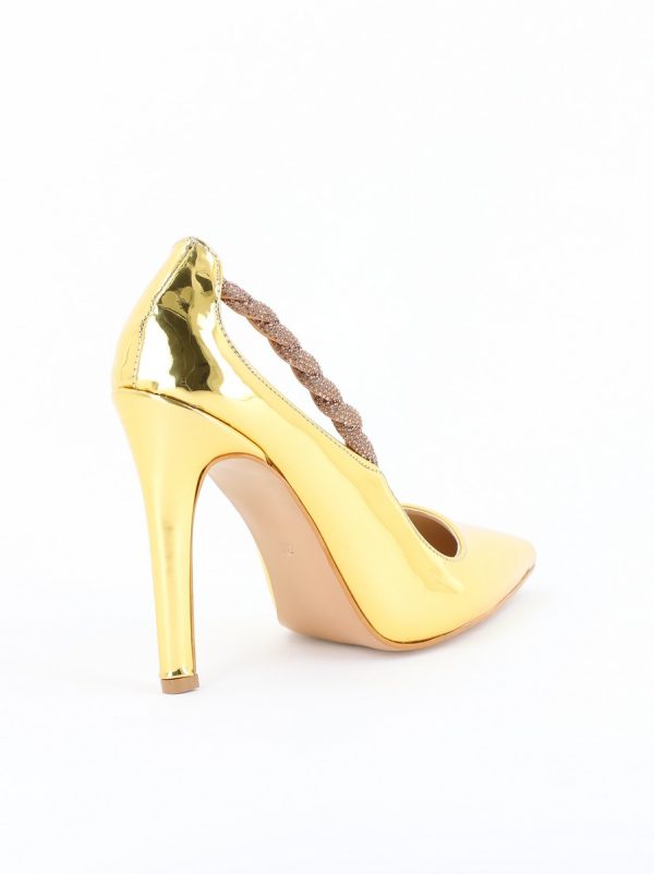 Pantofi Stiletto Damă cu Toc din Piele Ecologică cu pietricele impletite Auriu (BS505AY2404020) 125