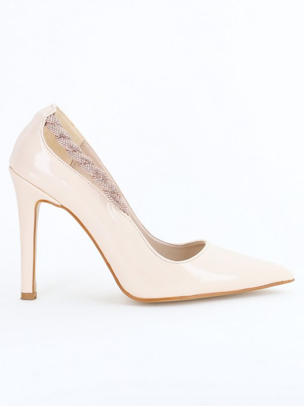 Pantofi Stiletto Damă cu Toc din Piele Ecologică cu pietricele impletite bej (BS505AY2404019) 124