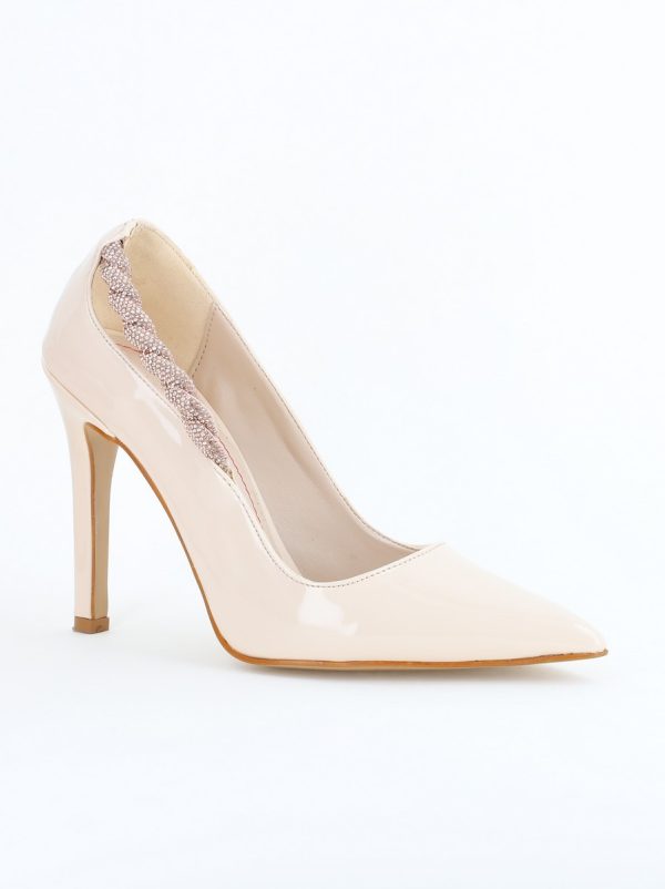 Incaltaminte Dama - Pantofi Stiletto Damă cu Toc din Piele Ecologică cu pietricele impletite bej (BS505AY2404019)