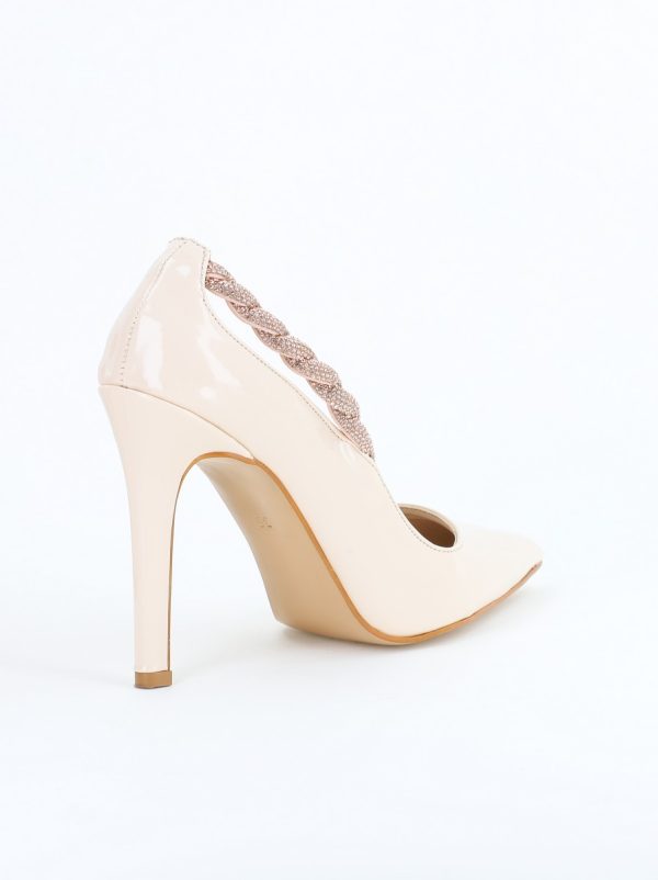 Pantofi Stiletto Damă cu Toc din Piele Ecologică cu pietricele impletite bej (BS505AY2404019) 126