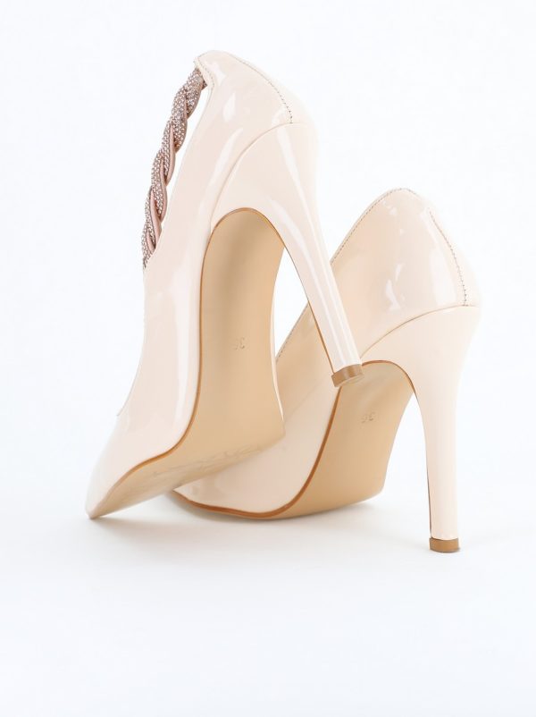 Pantofi Stiletto Damă cu Toc din Piele Ecologică cu pietricele impletite bej (BS505AY2404019) 120