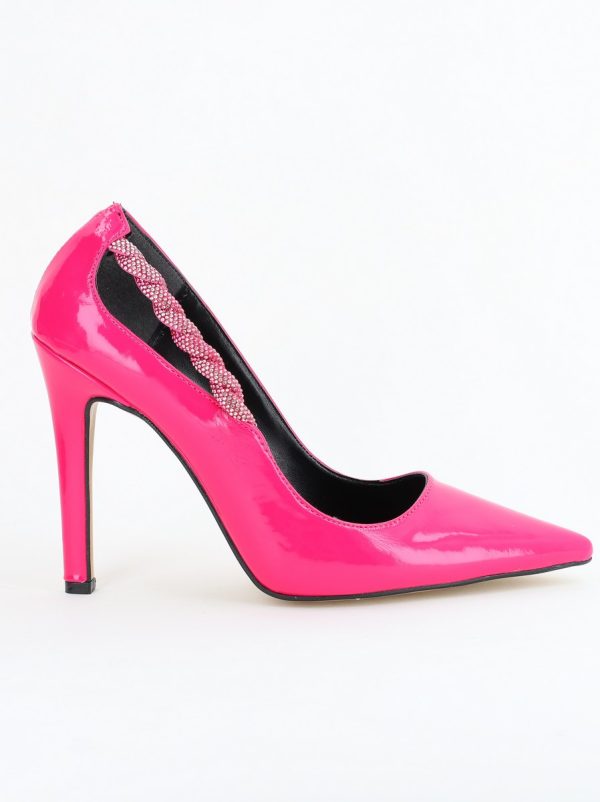 Pantofi Stiletto Damă cu Toc din Piele Ecologică cu pietricele impletite Fuchsia (BS505AY2404024) 124