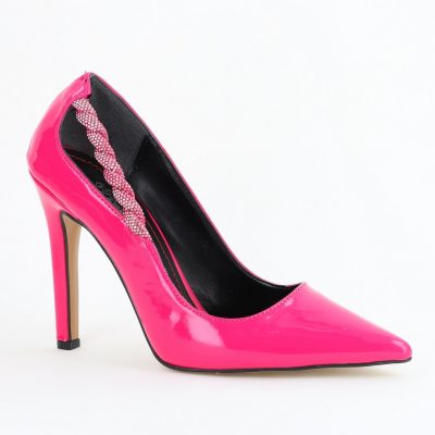 Pantofi Stiletto Damă cu Toc din Piele Ecologică cu pietricele impletite Fuchsia (BS505AY2404024)