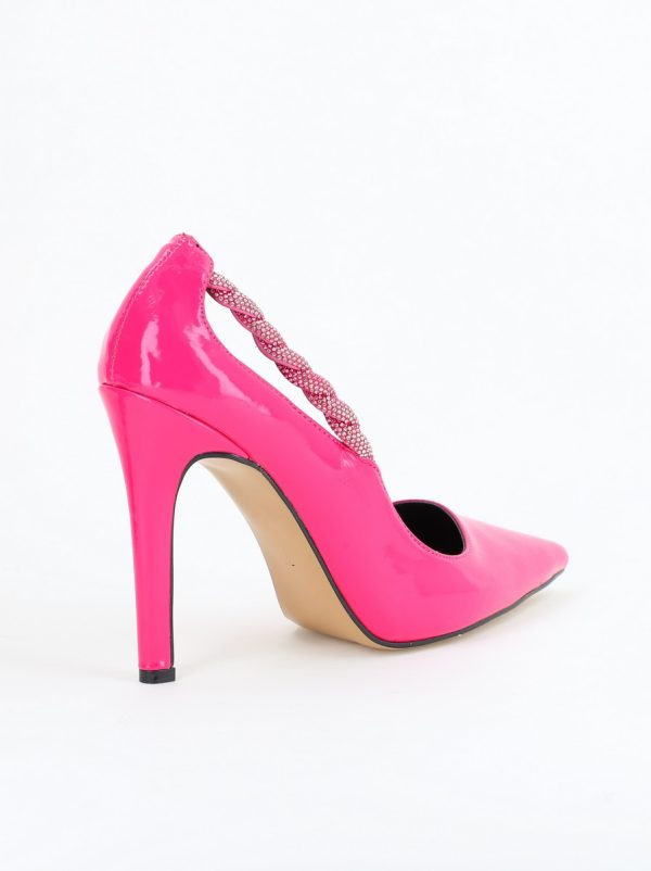 Pantofi Stiletto Damă cu Toc din Piele Ecologică cu pietricele impletite Fuchsia (BS505AY2404024) 126