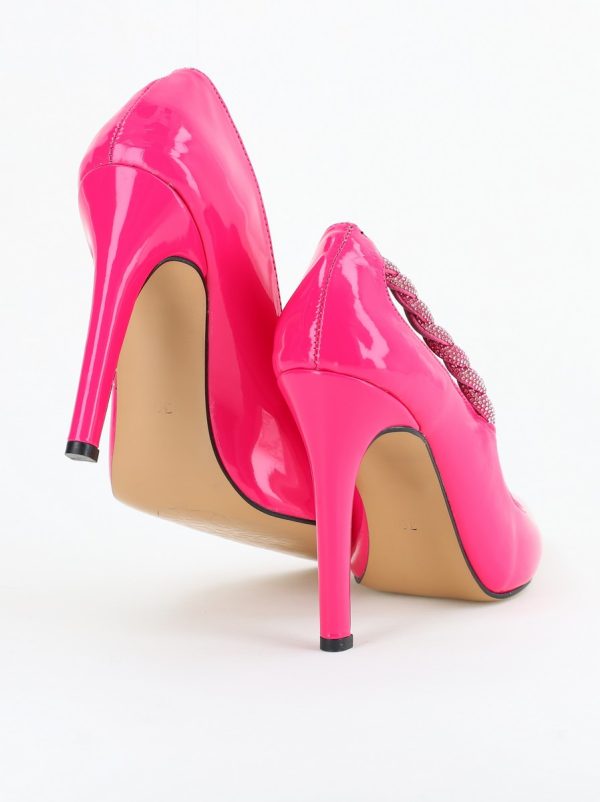Pantofi Stiletto Damă cu Toc din Piele Ecologică cu pietricele impletite Fuchsia (BS505AY2404024) 127