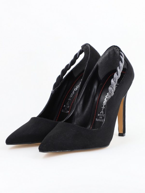 Pantofi Stiletto Damă cu Toc din Piele Ecologică cu pietricele impletite Negru mat (BS505AY2404026) 122