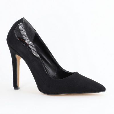 Pantofi Stiletto Damă cu Toc din Piele Ecologică cu pietricele impletite Negru mat (BS505AY2404026)