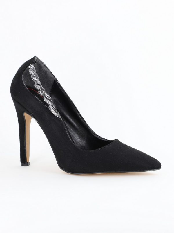 Incaltaminte Dama - Pantofi Stiletto Damă cu Toc din Piele Ecologică cu pietricele impletite Negru mat (BS505AY2404026)