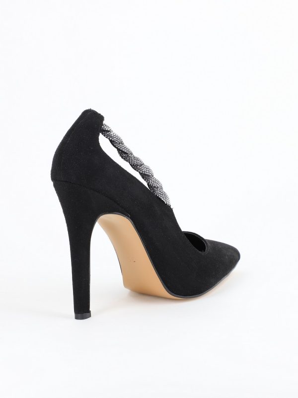 Pantofi Stiletto Damă cu Toc din Piele Ecologică cu pietricele impletite Negru mat (BS505AY2404026) 126