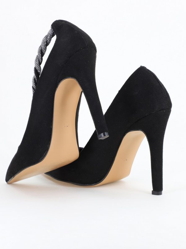 Pantofi Stiletto Damă cu Toc din Piele Ecologică cu pietricele impletite Negru mat (BS505AY2404026) 120