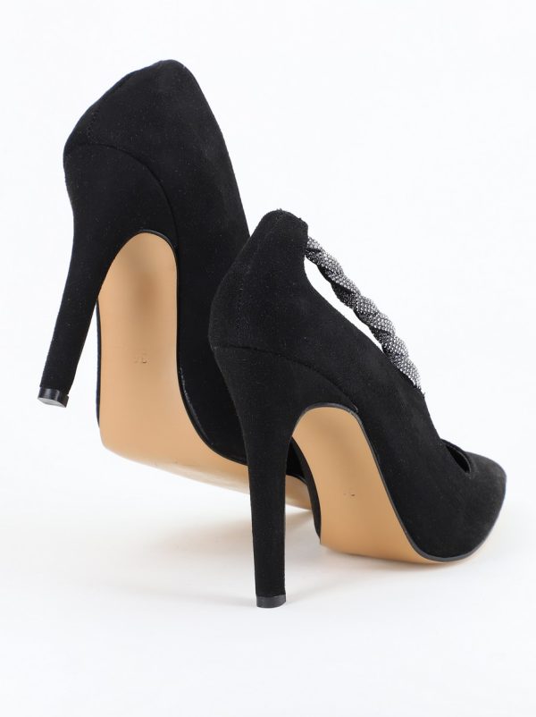 Pantofi Stiletto Damă cu Toc din Piele Ecologică cu pietricele impletite Negru mat (BS505AY2404026) 127